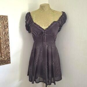 Urban Outfitters Whimsigoth Mesh Babydoll Mini Dress Size XS Black Fairy Grunge